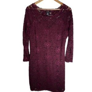 Lily & Lola Womens Lace Bodycon Dress Burgundy Stretch Size XL
